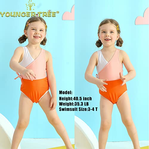 Younger Tree Toddler Girl One Piece Swimsuit Color Block Stripe Swimwear Summer Beach Bathing Suit 12M-5T (4-5T, Orange White) #TOP3