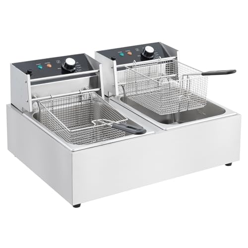 Electric Deep Fryer Stainless Steel with Baskets and Lids - 12.68 QT/12 L Capacity, 3600 Watts, 120V Countertop Fryer for Home Kitchen and Restaurant