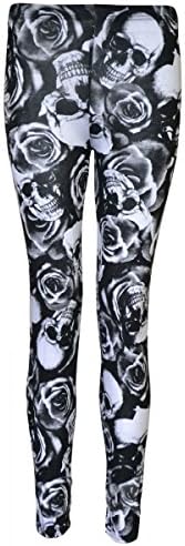 Plus Size Pattern Plain Leggings (ML, Skull Rose)