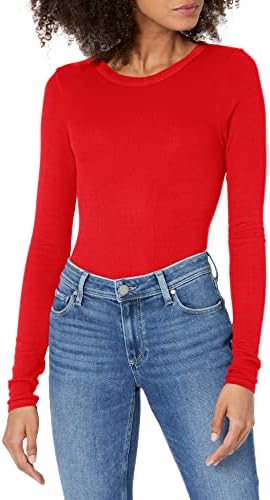 Enza Costa womens Rib Fitted Long Sleeve Crew Neck Top T Shirt, Iconic Red, Small US