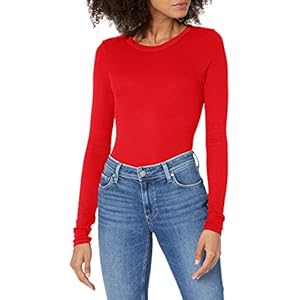 Enza Costa Women’s Stretch Silk Rib Fitted Long Sleeve Crew Neck Top