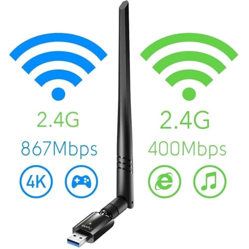 Image of Atevon Dual-Band WiFi Adapter with Antenna (Black) - 1200Mbps Wireless LAN Network Card for Desktop PC & Laptop - Supports 802.11ac, Easy Plug & Play Setup