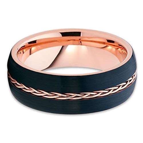 Rose Gold Tungsten Wedding Ring,8MM Black Tungsten Ring,18k Rose Gold,Braid Wedding Ring,Tungsten Carbide Ring,Unique Tungsten Ring,Rose Gold Ring,Anniversary Ring,Engagement Ring,Comfort Fit2