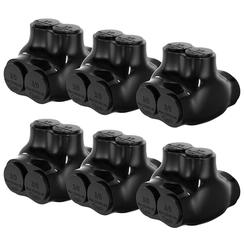 Image of RVBOATPAT Insulated Multi Tap Connector 3 /0-6 AWG 2 Port Aluminum Wire Connector Black Electrical Cable Connectors Dual Entry 7 /32 inch Allen Hex - 6 Pack