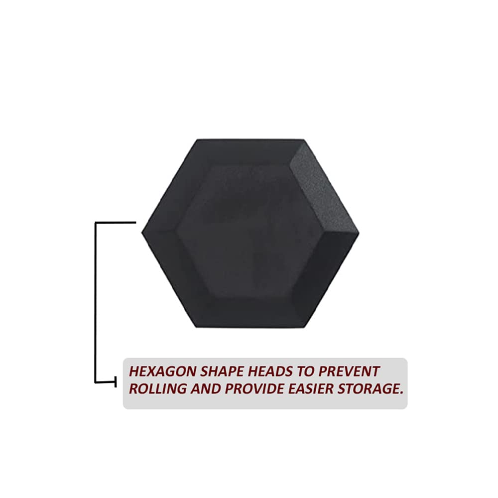 1441 Fitness Solid Rubber Hex Dumbbell Set - Anti-Roll, Anti-Slip, Knurled Handle for Full Body Workout & Muscle Toning - Hand Weight Dumbbells for Strength Training - Black