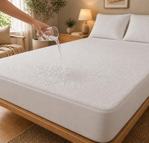 Image of Premium Waterproof Mattress Protector Cover Single Bed | Breathable Terry Cotton Bed Protector, Single Bed (72 X 36, 6 X 3 Feet - 2 to 10 inch - White)