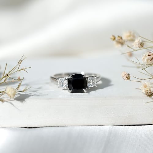 Black Spinel Solitaire Ring for Her, 10 mm Cushion Cut, Aaa Quality, August Birthstone Jewelry3