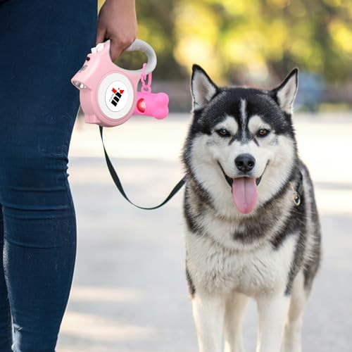 Makife Retractable Dog Lead with LED Light 5m Extendable Dog Leash with Dog Waste Bags for Small Medium Dogs up to 25kg Brake & Lock System Ergonomic Handle - Image 3