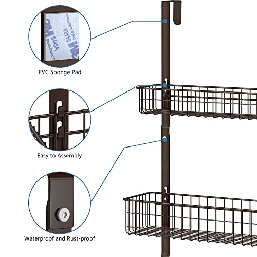 Over The Door Basket Organizer 3 Tier Hanging Basket Shelf Over The Door Spice Rack Pantry Door Organizer Door Back Storage Rack With 3 Basket And 5 Hooks For Kitchen Bathroom Pantry Brown #TOP2
