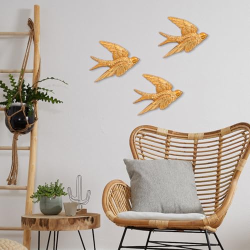 Hirondelle murale sculptée en 3D Alipis | Décoration haut de gamme en résine dorée