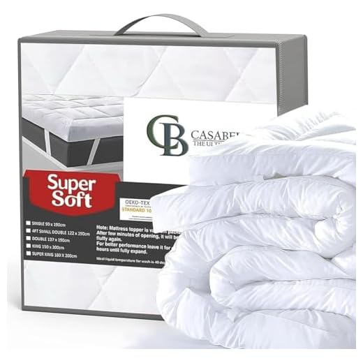 Casabella Small Double Mattress Topper 4 Inch(10 cm) thick Super Soft Hypoallergenic Breathable Mattress Topper is Box Stitched with Elasticized Corner Strap 122x190+10cm