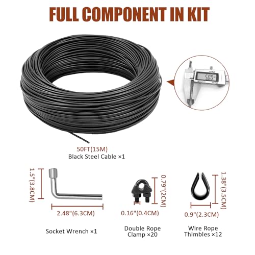 Kit de suspensión para luces de cadena, cable de acero recubierto de PVC negro 3/16"×100FT con accesorios para luces exteriores de patio y camping miniatura 2