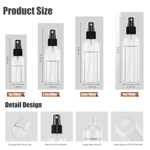 100PCS Small Travel Spray Bottle, 1oz/30ml Clear Fine Mist Plastic Empty Refillable Spray Bottle for Skin Care, Hair Care, Plant Care & Home Cleaning2