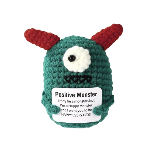 KEKEMEOW 4 inch Positive One Eyed Monster Handmade Knitted Wool Doll with Positive Card Inspiring Gifts for Cheer Up Emotional Support Encouragement Friends Birthday Gifts