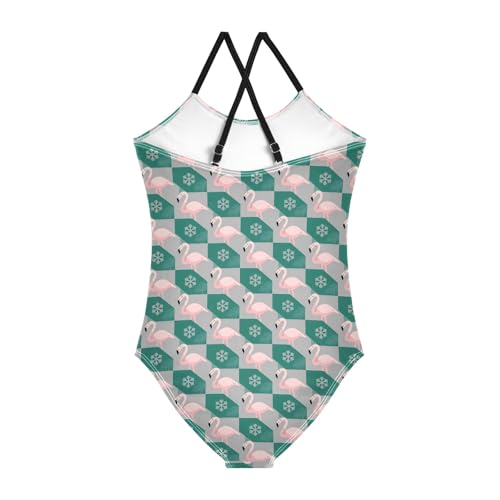 senya Girls Swimsuits One-Piece Swimwear Tie Bathing Suit Beach Summer Round Neck 5-6T Flamingo Snowflake Pattern2