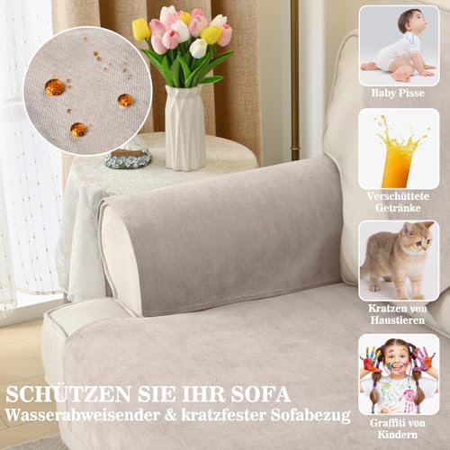 Alishomtll Sofabezug 1/2/3/4 Sitzer, Universelle Wasserdicht Sofa Überzug Ecksofa, L Form Couch Überzug, Hund Katze Anti-rutsch Sofaüberwurfe Sofaschoner für Wohnzimmer (Hellbraun, 70x70cm)