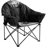 Tisetrail Oversized Camping Chair Padded Moon Round Saucer Chair with Cup Holder and Carry Bag Folding Comfy Sofa Chair for Lawn Patio Sports, Supports 500lbs, Black & Gray