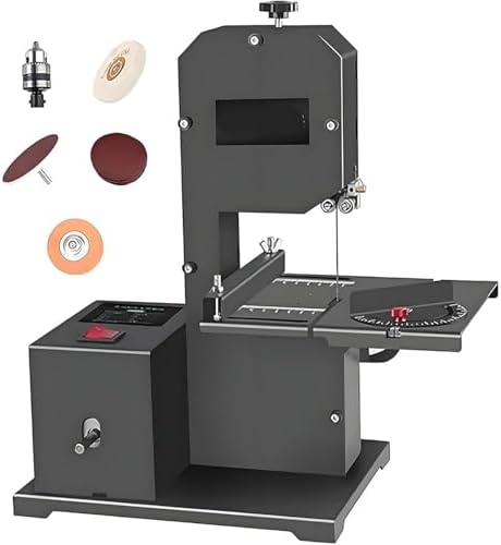 Ultimate 800W DIY Bandsaw: Benchtop Power Tool for Wood & Acrylic, 70mm Cutting Height, Precision Cuts Curves & 45° Angles, 3-in-1 Sanding, Grinding & Polishing Functions
