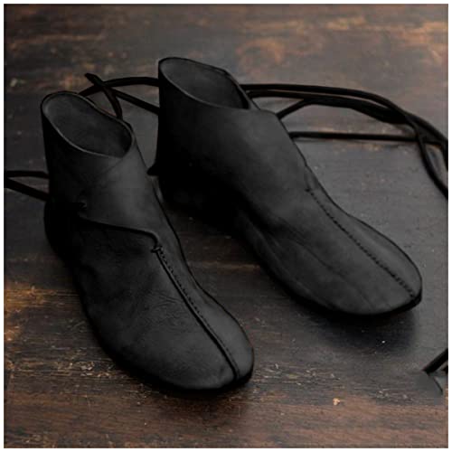 MANZH Rinascimento Medievale Stivaletti da Uomo Viking Knight Prince Scarpe Vintage in Pelle PU Scarpe Corte Piatte Cosplay Pirate Accessori per Costumi,Nero,41