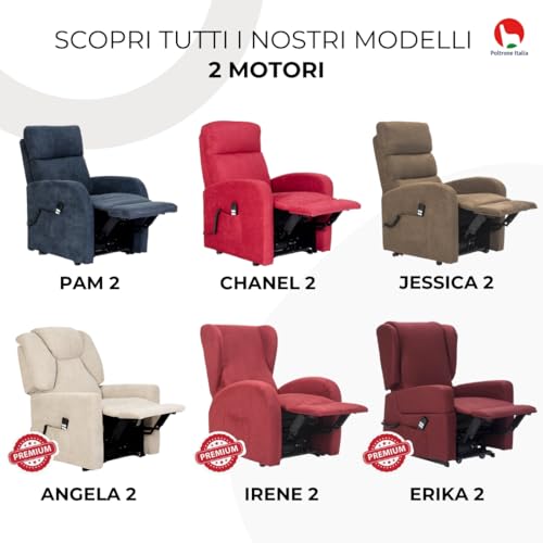 Poltrone Italia Poltrona Relax Alzapersona Zero Gravity 2 Motori Reclinazione Indipendente Schienale Pediera Carrello Retrattile Per Spostamento Utente Antimacchia Anziani Soffice Rosso - 9