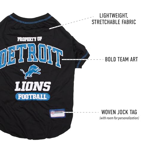 Image of NFL Detroit Lions Dog T-Shirt for Pets, Size Medium. Officially Licensed Pet Shirt with Team Logo, Soft Stretchable Comfort Fit Apparel for Dogs & Cats
