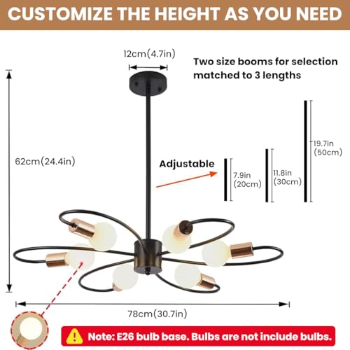 Image of ELEPHANTBOAT Ceiling Light Pendant Fixture, Adjustable Light Rod, 6-Light Metal Wire Chandelier Ceiling Light Fixture for Living Room, Kitchen