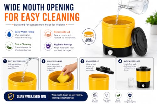 Image of Plastic Water Jug | Food Grade | Insulated Water jug Cool Chilled Water Camper jar (Yellow & Black, 15 litres)