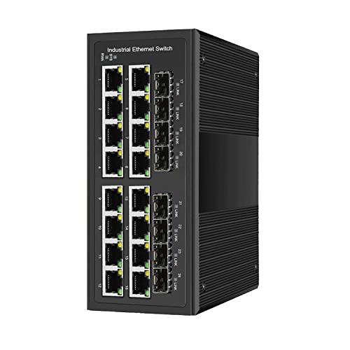 Image of Industrial Gigabit Managed PoE Switch - 16 Ports 10 /100 /1000Mbps Web Management DIN Rail PoE Switch with 8 SFP Slots, Network PoE Switch Support Ring Network, VLAN, STP, LACP, QOS
