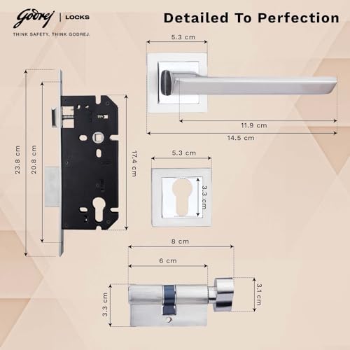 Image of Godrej Mortise Lock | Calla Rossette Home Decor Handle | Satin Steel Finish | 60 mm 1CK Cylinder - Knob from Inside Knob from Inside & with 3 Keys|5 Years Warranty