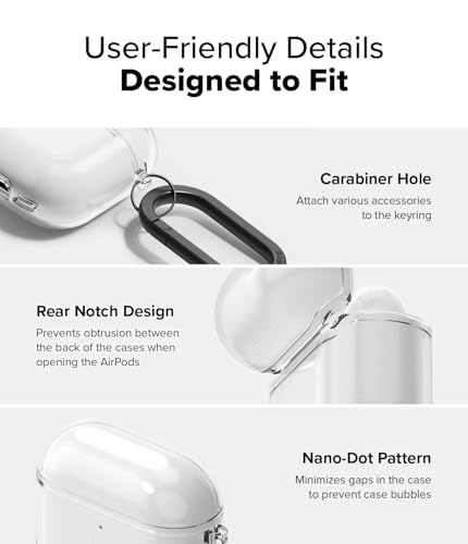 Image of Ringke Air Compatible with Airpods 4 Case Cover Transparent Soft Flexible Shockproof Anti-Scratch Slim Fit Protective Cover for Wireless Charging with Carabiner - Clear