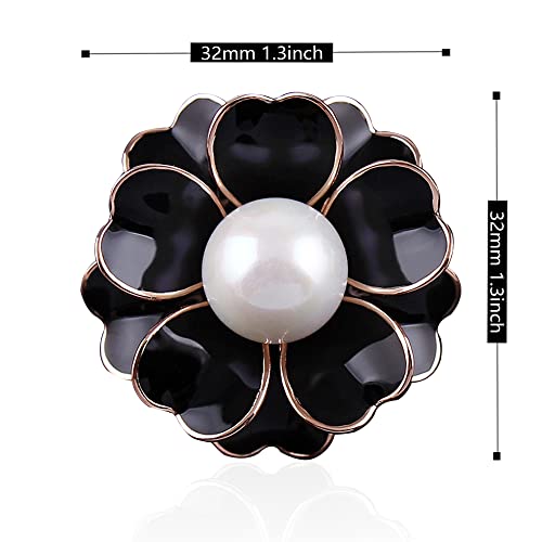 Image of Women Camellia Flower Pearl Enamel Brooch Pins for Ladies Jewelry Fashion