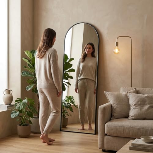 Image of 57 inchx18 inch Floor Mirror Full Length, Arched Full Length Mirror with Stand, Full Body Mirrors for Bedroom Living Room or Cloakroom Black