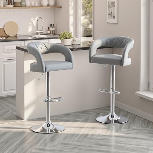 VECELO Bar Stools Set of 2 Adjustable Swivel Modern Pu