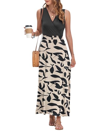 Image of AUSELILY Womens Maxi Dress Summer Sleeveless Wrap Long Dresses with Pockets | V-Neck Wrap Sleeveless Sundress, fits formal, casual, beach, vacation & daily wear
