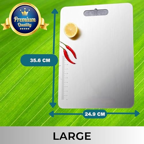 Image of REDSKY Chopping Board for Kitchen Vegetable Cutting Board, Metal Board, Vegetable Cutter Board, Durable Cutting Counter top Board /Chopping Board (35.6cm x 24.9cm) (Stainless Steel)