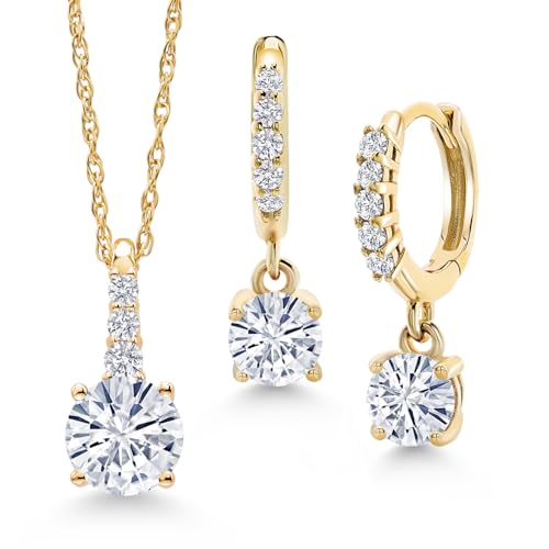 Gem Stone King 10K Yellow Gold Gemstone Birthstone and Lab Grown Diamond Pendant and Earrings Jewelry Set for Women | Round 5MM and 4MM | With 18 Inch Chain | Fine Jewelry for Her Mom Wife