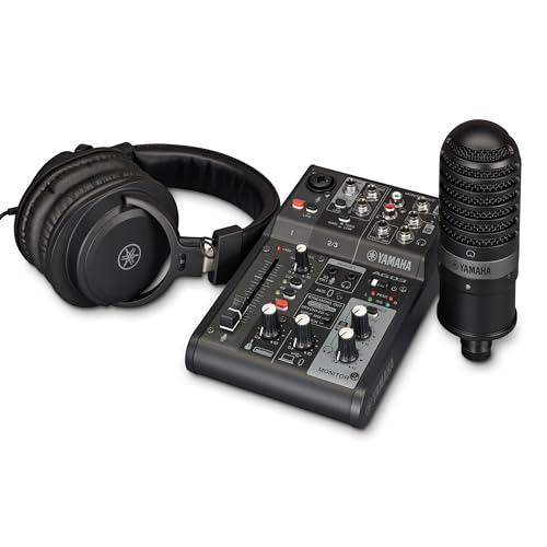 Yamaha AG03MK2 All-in-One Live-Streaming-Paket – Mit 3-Kanal-Mischpult, Kondensatormikrofon und Kopfhörer – Für Windows, Mac, iOS und Android – In Schwarz
