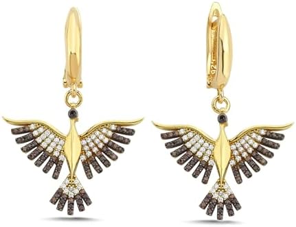 Kayra Mücevher Anka Kuşu Küpe - 14 Ayar Altın ve 925 Ayar Gümüş (Kahverengi Gümüş) - Görsel 1