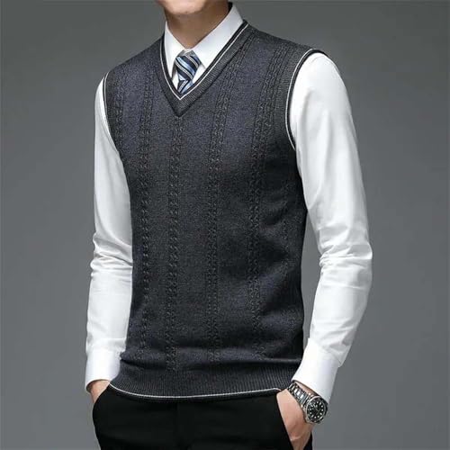 Men's Classic Cable Knit Sweater Vest Business Casual V Neck Sleeveless Pullover Top2
