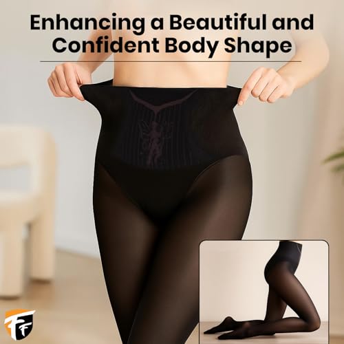 Image of FF Fleece Lined Tights Women Leggings Thermal Pantyhose Fake Translucent Opaque High Waisted Winter Warm Sheer Tight (Waist Size: 26 to 34Inch Stretchable) - Free Size