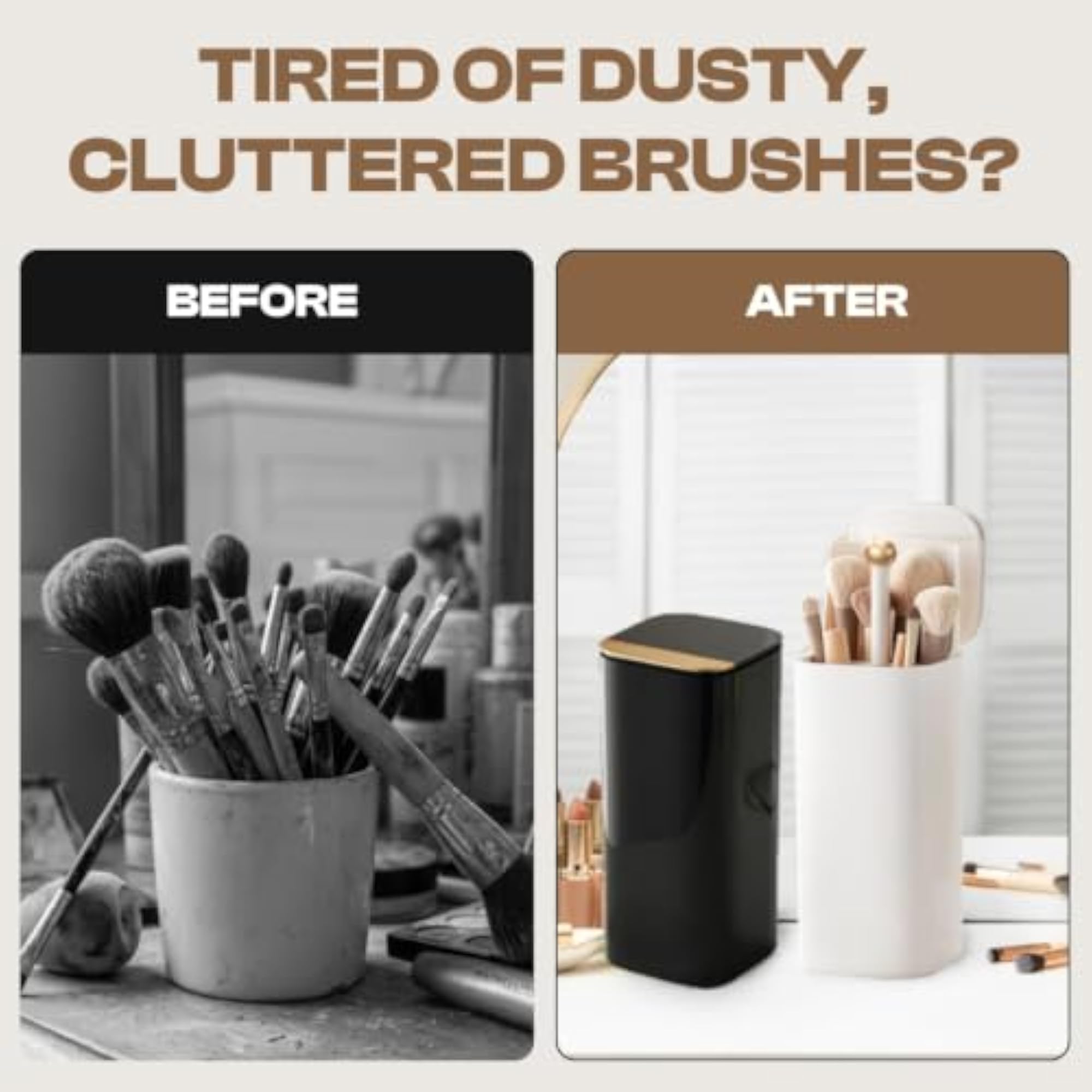 Automatic Lifting Makeup Brush Holder with Lid