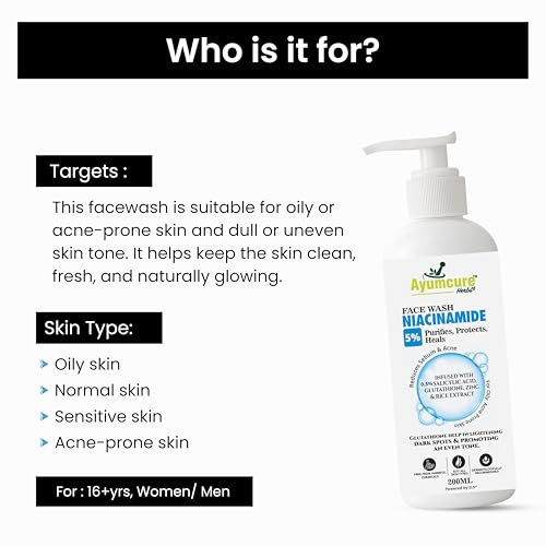 Image of Ayumcure 5% Niacinamide Face Wash 200g | with 0.5% Salicylic Acid, Glutathione, Zinc & Rice Extract | Anti-Acne, Brightening Cleanser for Combination & Oily Skin | Unisex Daily Face Wash (Pack of 2)
