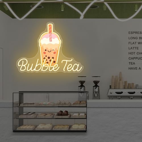 Image of Bubble Tea Neon Sign, Boba Tea Milk Tea LED Neon Light Drinks Coffee Bar Shop Wall Decor Art Personalized Restaurant Welcome, Coffee Dessert Shop Bubble Boba Tea Party Office Bedroom,Warm white