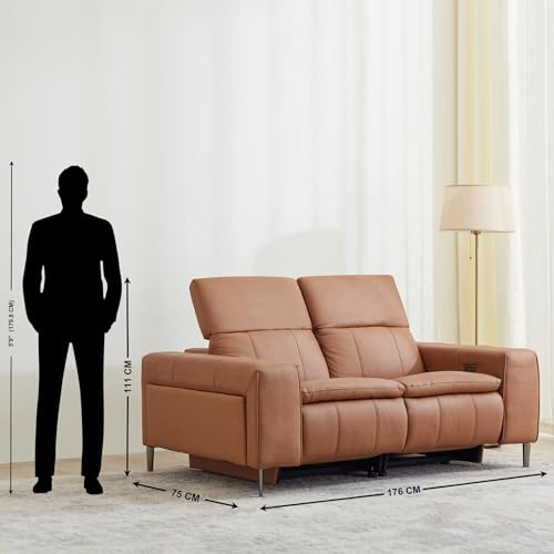 Image of Home Centre | Martian Half Leather 2-Seater Electric Recliner | Recliner Sofa for Living Room | Solid Wood | Tan | 1 Year Warranty