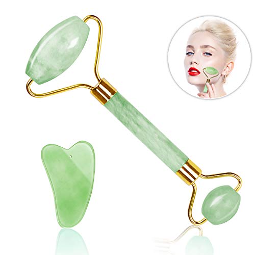 Anti-aging Face Jade Roller and Gua Sha Massage Tool Set - Anti Wrinkle And Skin Rejuvenate - Premium Natural smooth Jade Stone (jade roller)