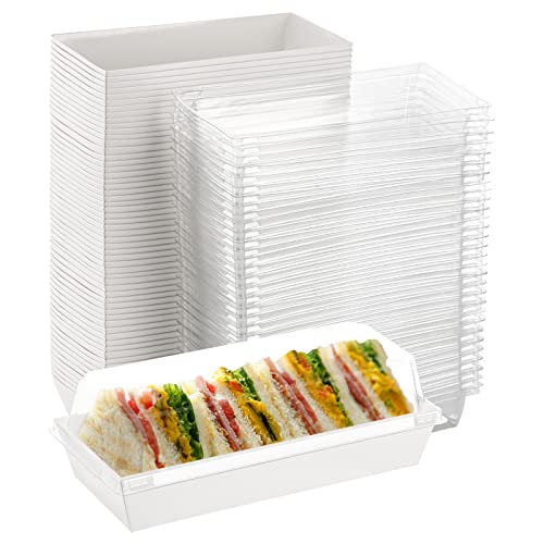 Dicunoy 100 Pack Sandwich Boxes with Clear Lids, Paper Food Boxes, Rectangle To Go Food Tray for Sushi, Swiss Roll Cake, Sandwich, Cookie, Fruits, Hot Chocolate Bombs, Hot Dog