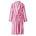 SOLILOQUY Women Soft Plush Robe Long Sleeve Lapel Striped Fuzzy Bathrobe Y2K Fleece Robe with Pockets Sleepwear Loungewear (S Coral Red, S)