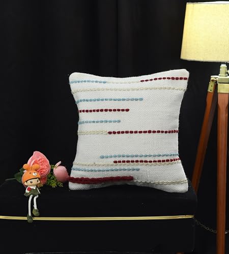 Image of TIB Premium Boho Decorative Throw Cushion Covers, 16 x 16 cm, Set of 2, Cotton. (Lines Multi)