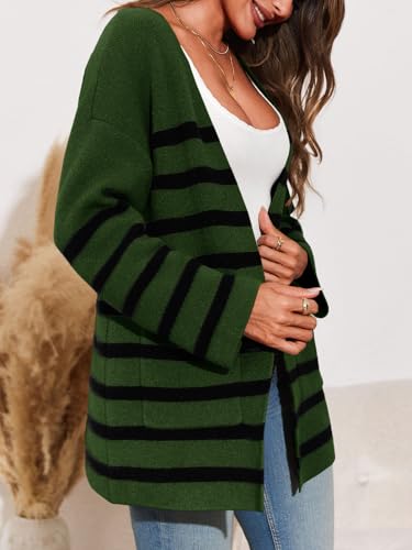 Saodimallsu Womens Oversized Striped Cardigans Open Front Chunky Knit Casual Loose Fit Long Sleeve Sweater Coats4