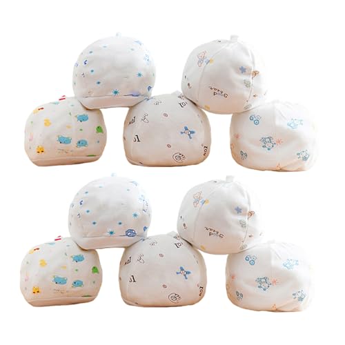 Pack of 10 Soft Cotton Newborn Baby Caps with Assorted Cartoon Pattern Soft Stretchy Design for Infant Daily Wear